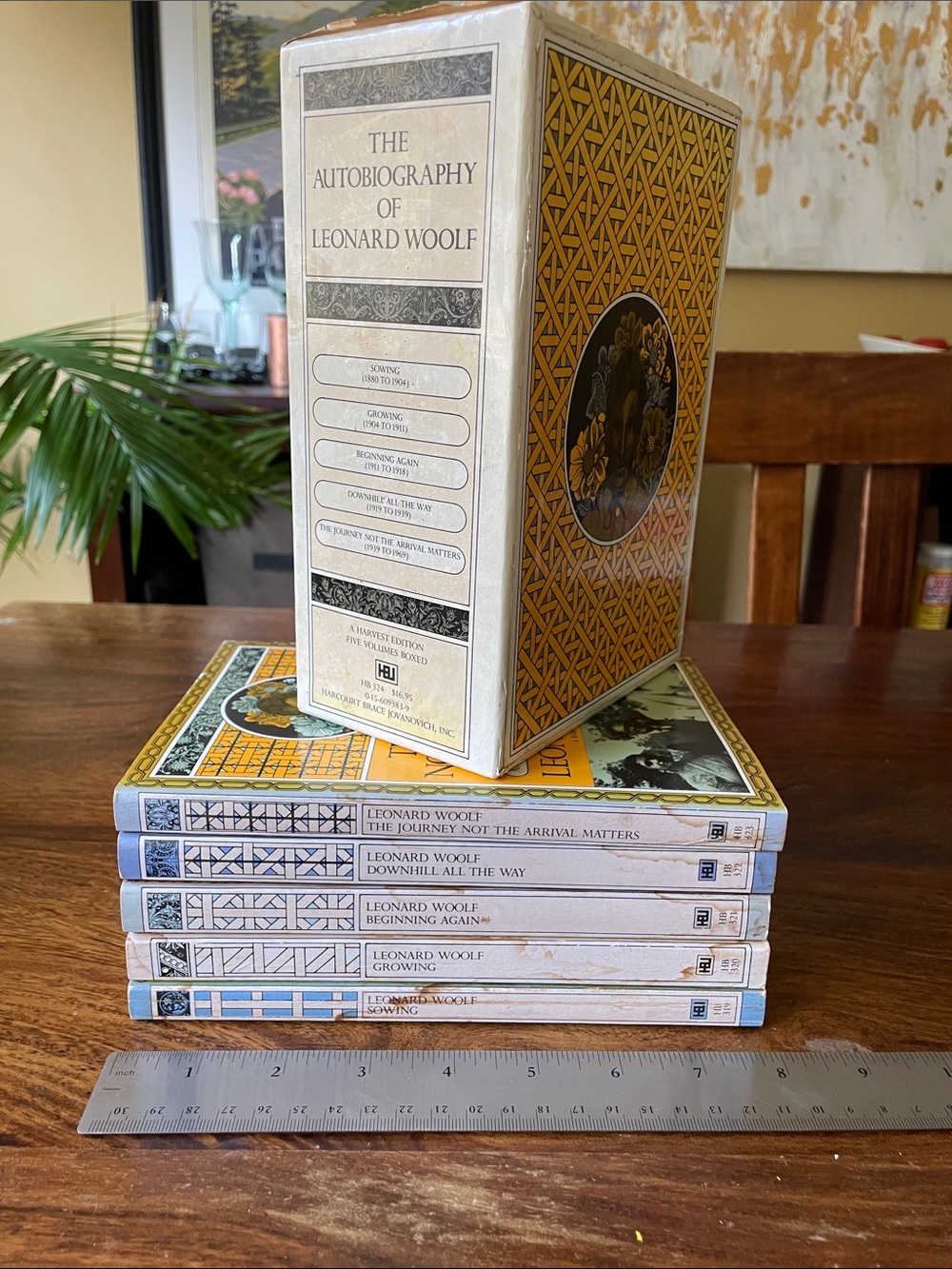 5 Leonard Woolf Autobiography Softcover Books with Original Storage Box